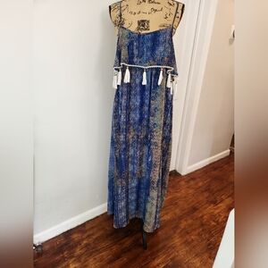 Design Lab Large Bohemian Blue Maxi Dress with Tassels